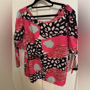 CROSBY by Mollie Burch Pink and Black Abstract Blouse